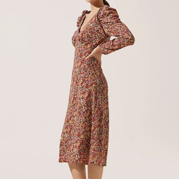Ruched Sleeve Floral Midi | ASTR the Label​ - Picture 3 of 4